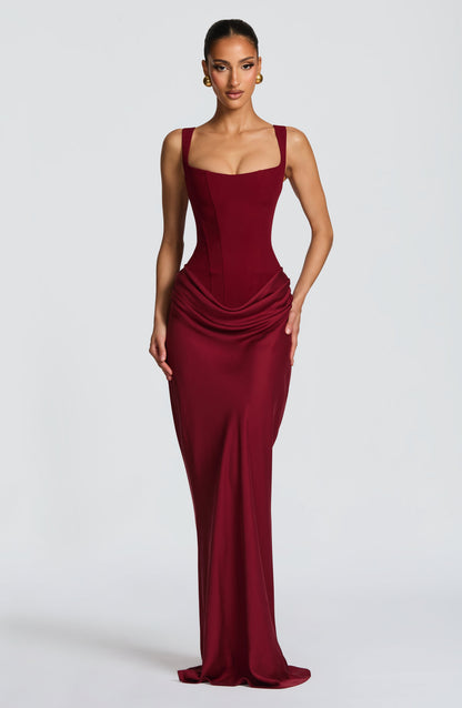 Corset Bodice Draped Maxi Dress – Sleeveless Formal Gown