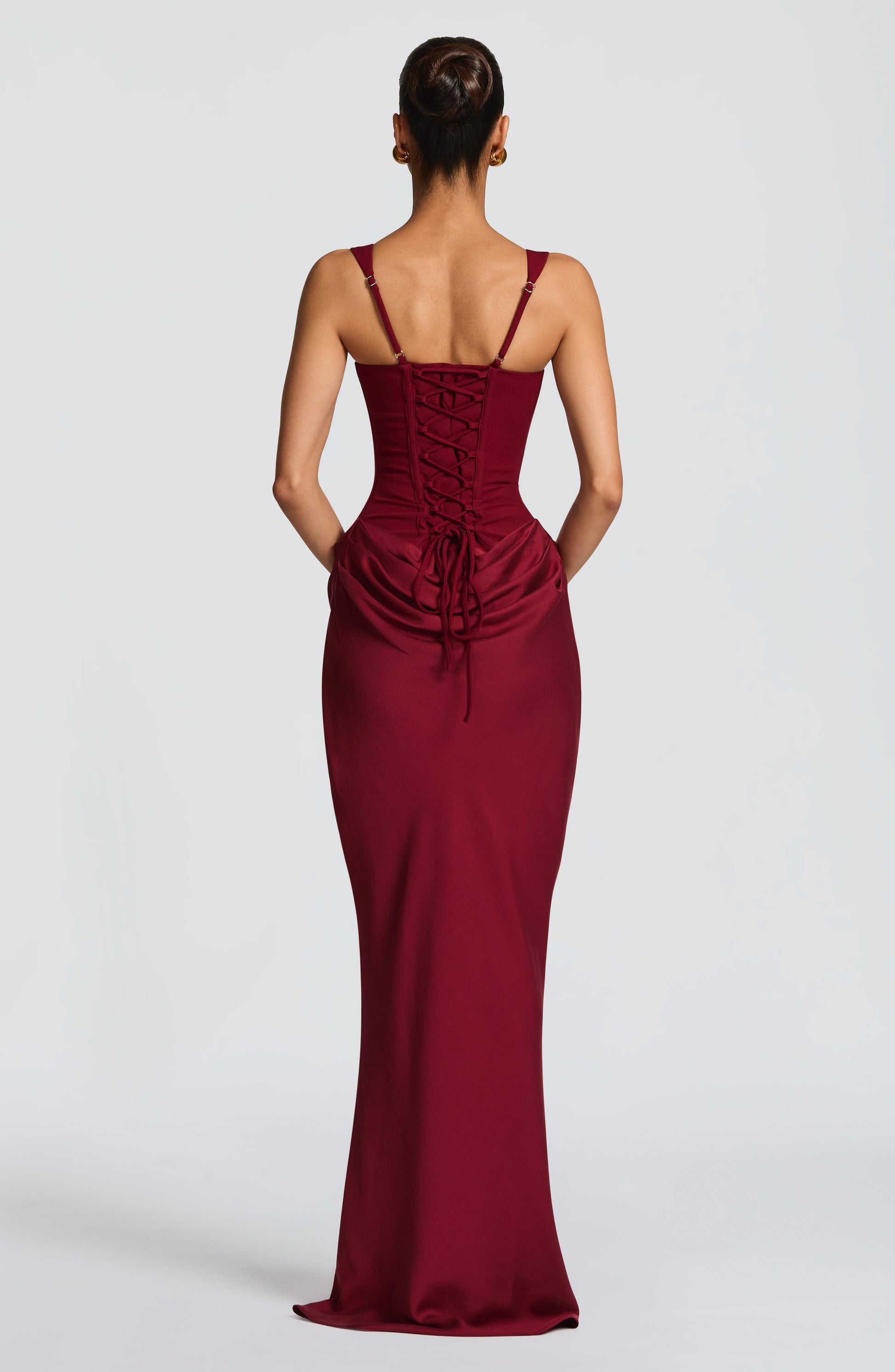 Corset Bodice Draped Maxi Dress – Sleeveless Formal Gown