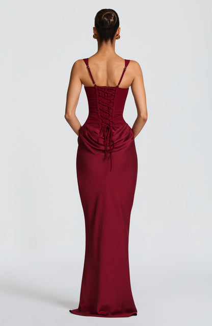 Corset Bodice Draped Maxi Dress – Sleeveless Formal Gown