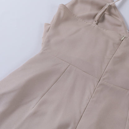 Draped V-Neck Maxi Dress – Spaghetti Strap High Slit Evening
