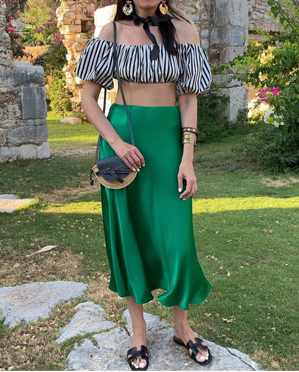 Satin Midi Skirt – High Waist A-Line Side Zip
