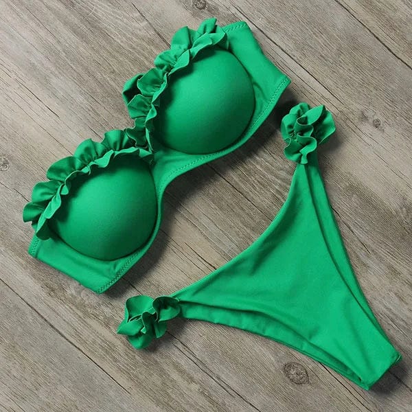 Ruffle Bandeau Bikini Set – Strapless Two-Piece Swimsuit