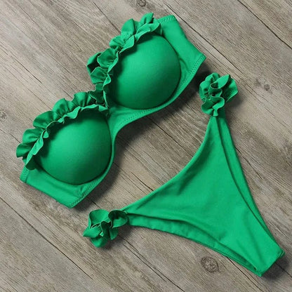Ruffle Bandeau Bikini Set – Strapless Two-Piece Swimsuit