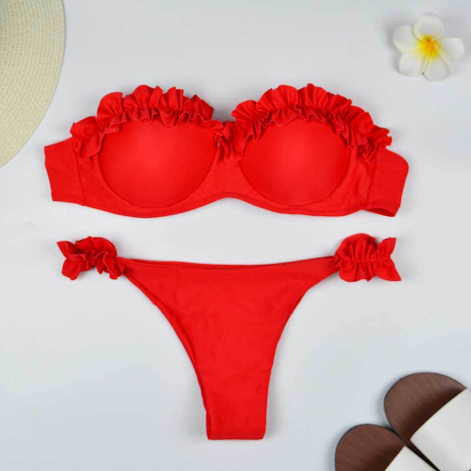 Ruffle Bandeau Bikini Set – Strapless Two-Piece Swimsuit
