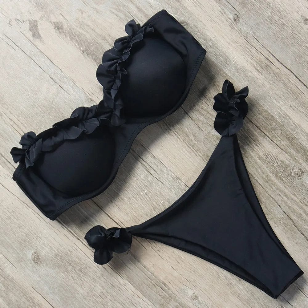 Ruffle Bandeau Bikini Set – Strapless Two-Piece Swimsuit