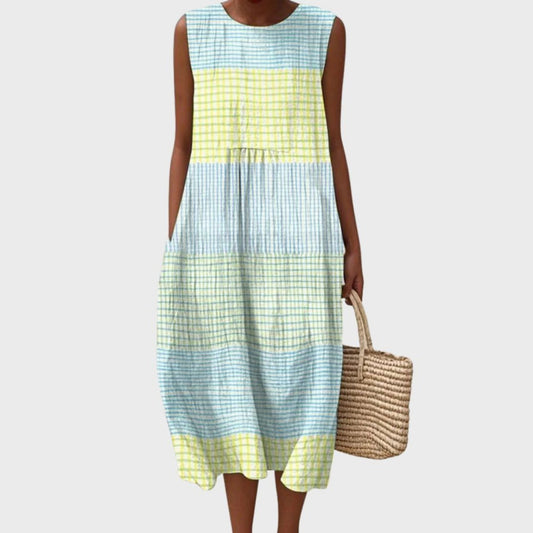 Linen Sleeveless Midi Dress – Tiered Loose Fit Summer Dress