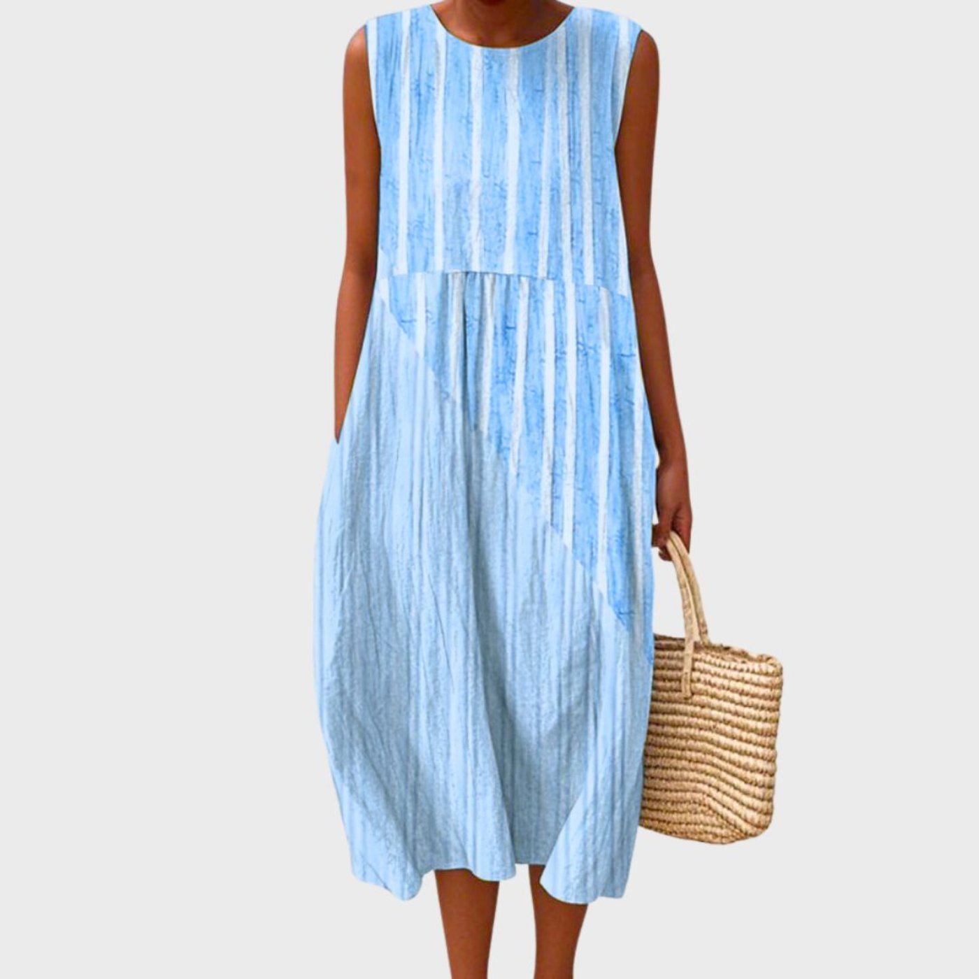 Linen Sleeveless Midi Dress – Tiered Loose Fit Summer Dress