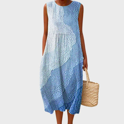 Linen Sleeveless Midi Dress – Tiered Loose Fit Summer Dress