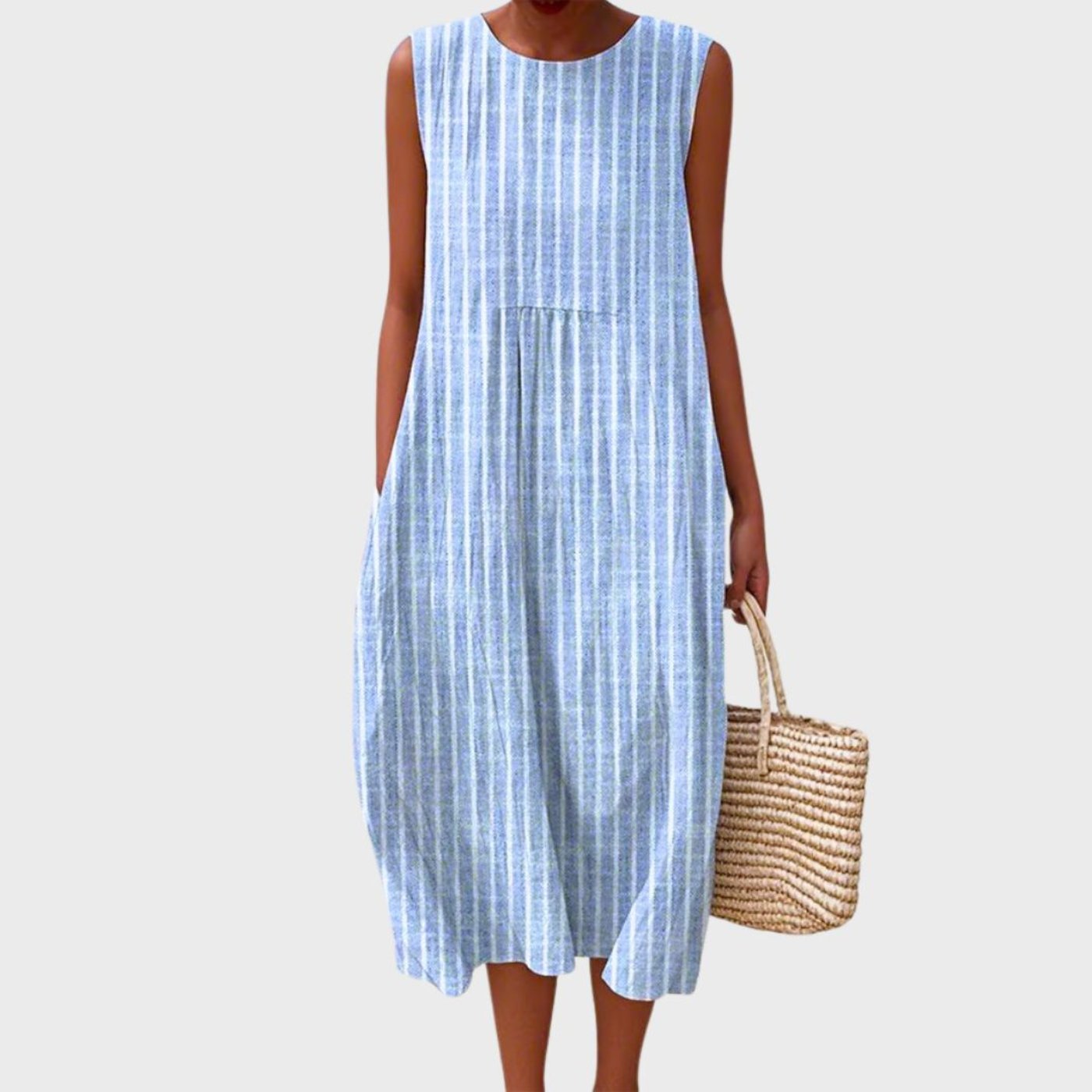 Linen Sleeveless Midi Dress – Tiered Loose Fit Summer Dress