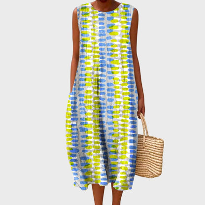 Linen Sleeveless Midi Dress – Tiered Loose Fit Summer Dress