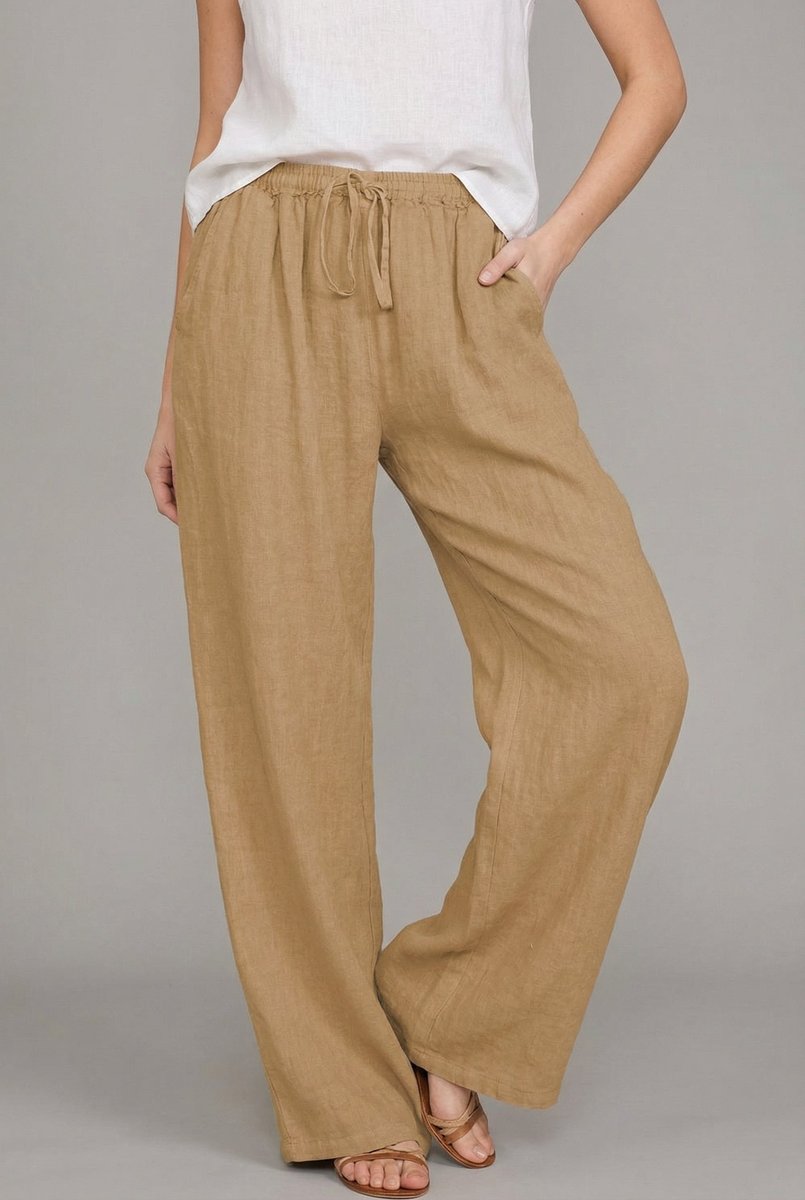 Linen Wide Leg Pants – Drawstring Elastic Waist Summer Trousers