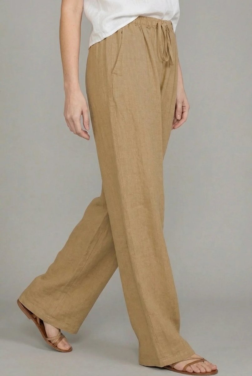 Linen Wide Leg Pants – Drawstring Elastic Waist Summer Trousers