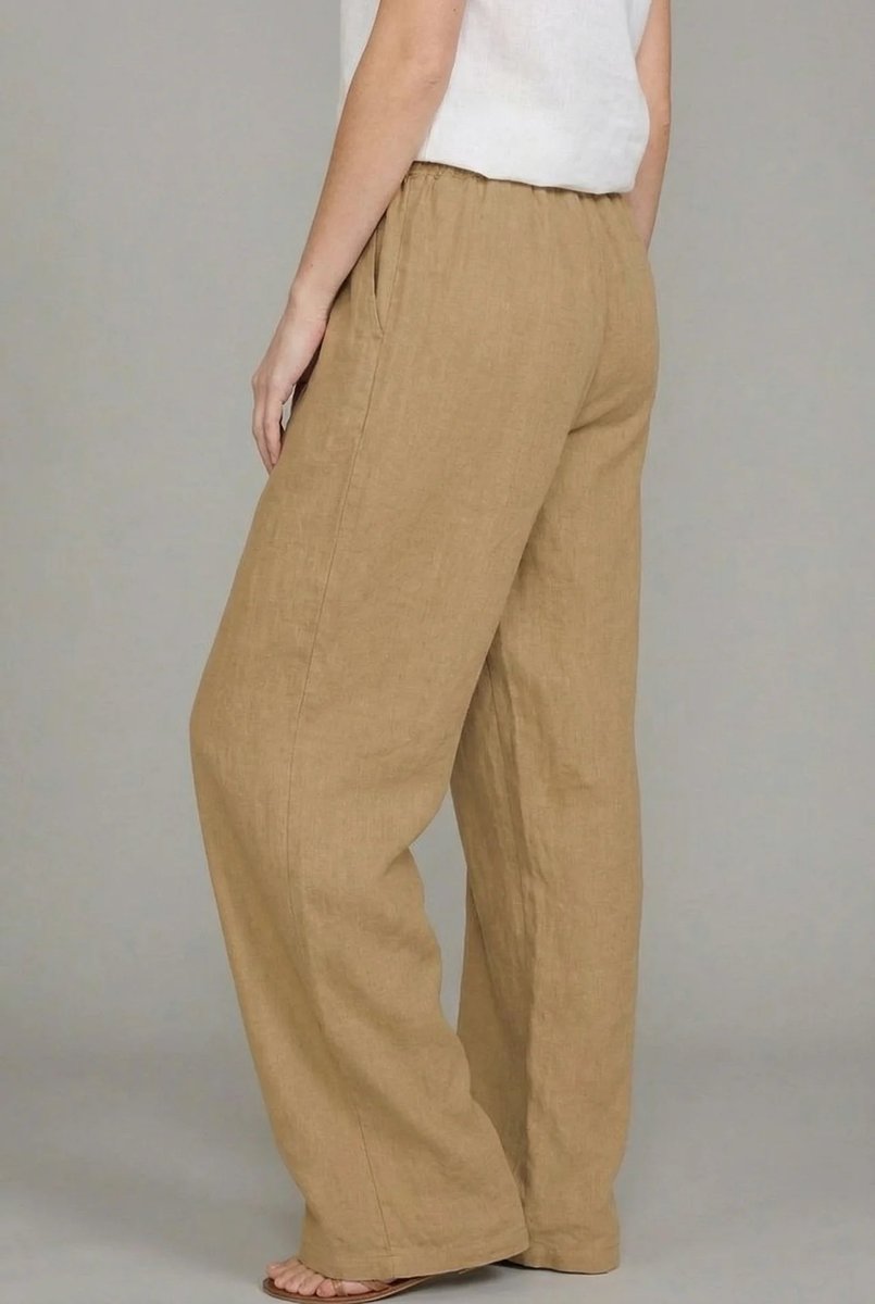 Linen Wide Leg Pants – Drawstring Elastic Waist Summer Trousers