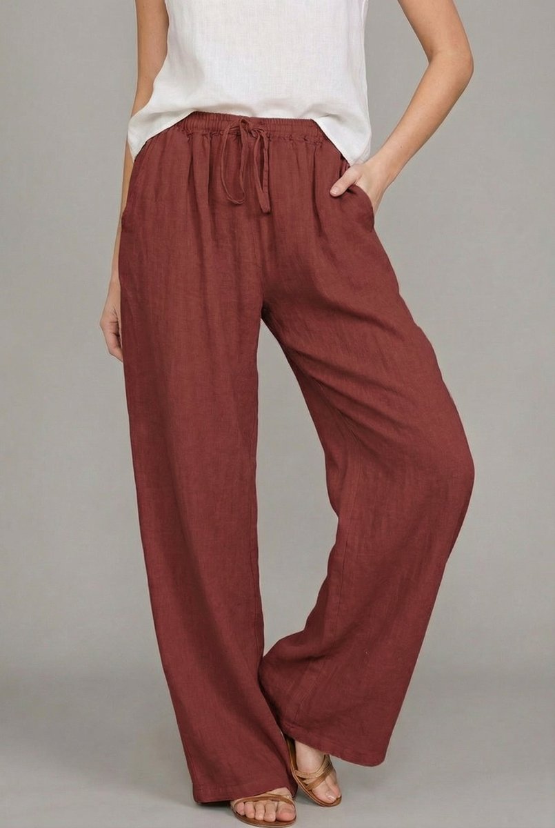 Linen Wide Leg Pants – Drawstring Elastic Waist Summer Trousers