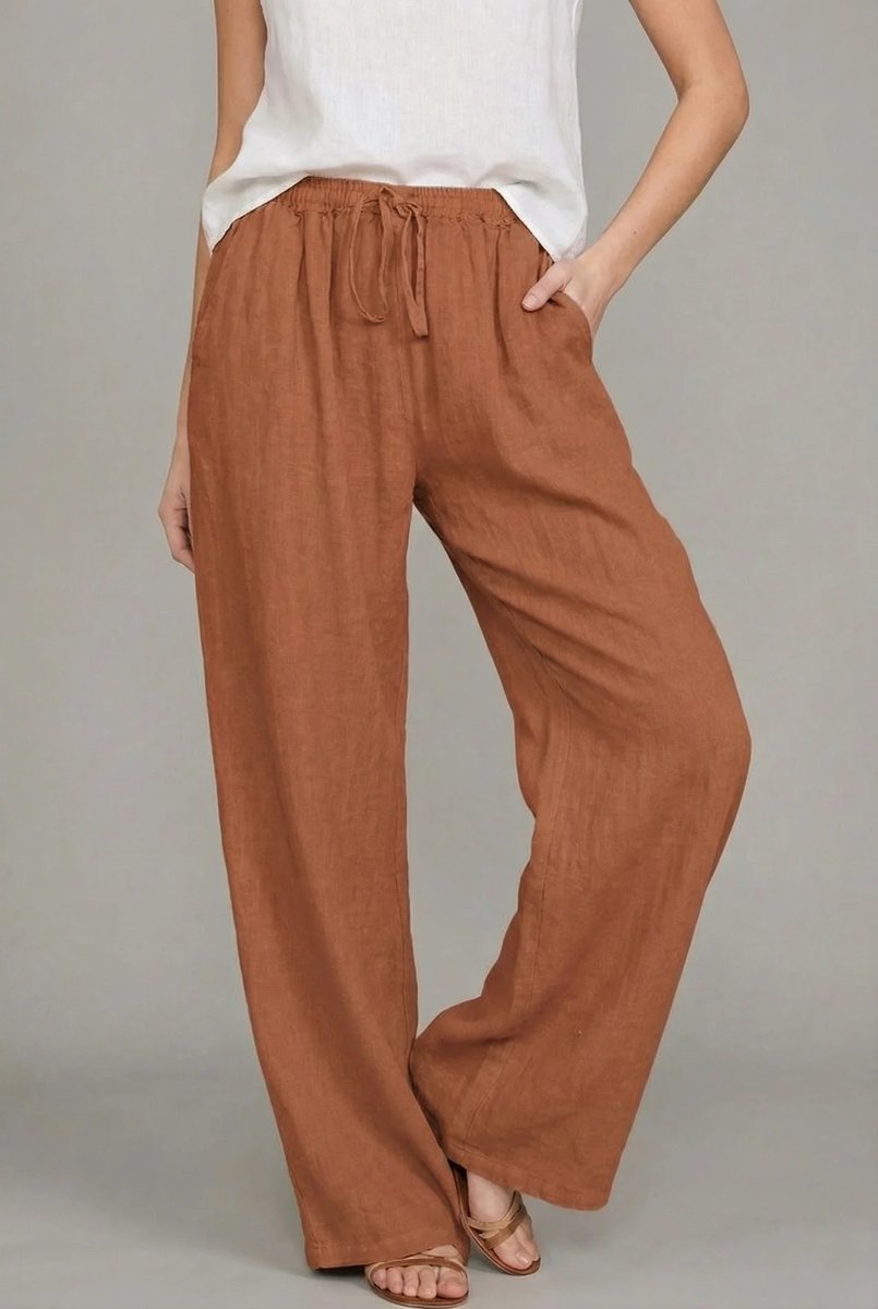 Linen Wide Leg Pants – Drawstring Elastic Waist Summer Trousers