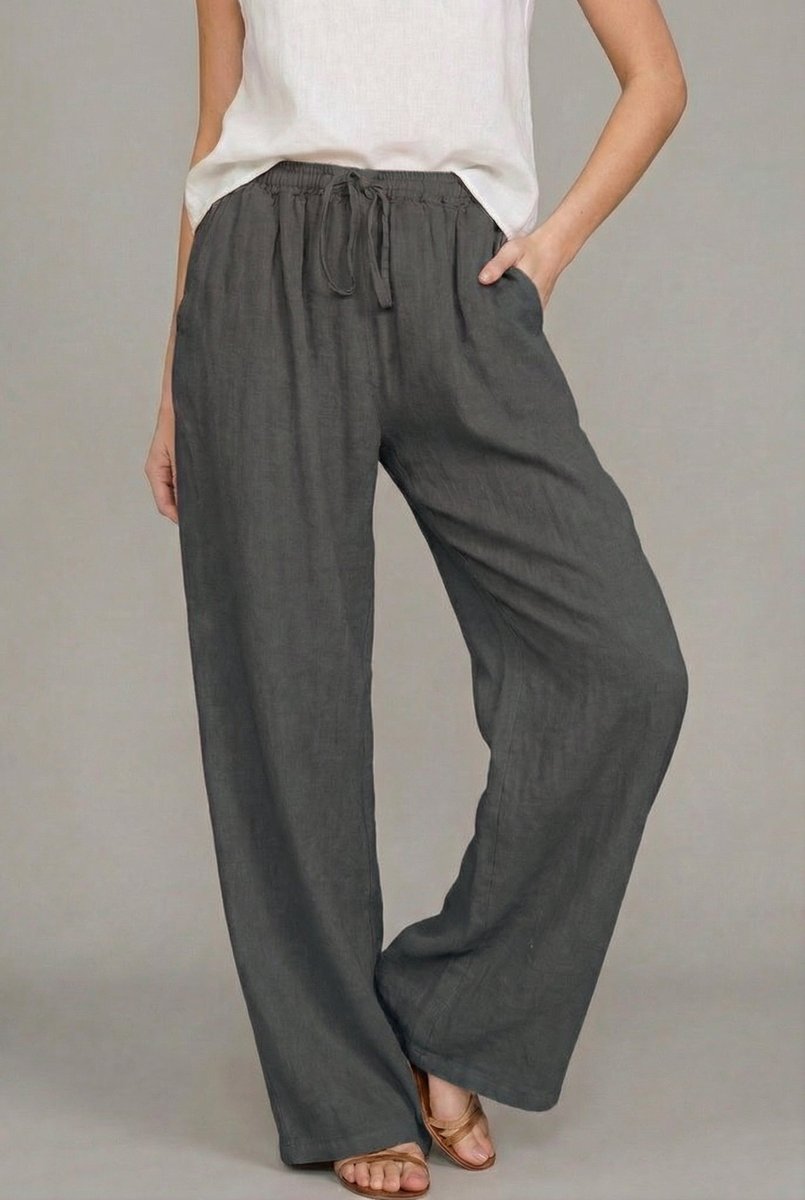 Linen Wide Leg Pants – Drawstring Elastic Waist Summer Trousers