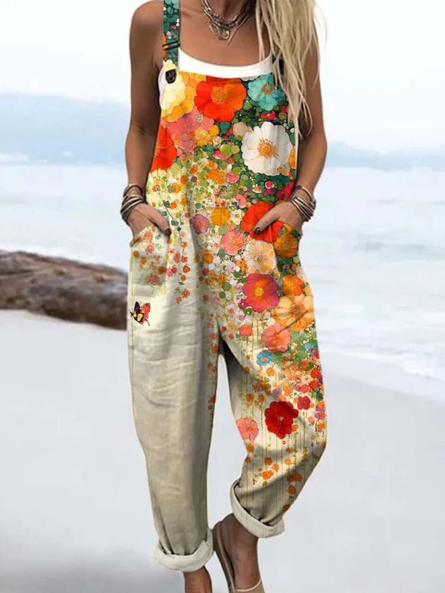 Floral Wide Leg Jumpsuit – Sleeveless Boho Summer Overalls