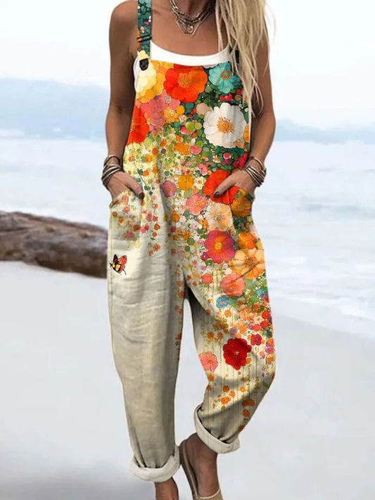 Floral Wide Leg Jumpsuit – Sleeveless Boho Summer Overalls