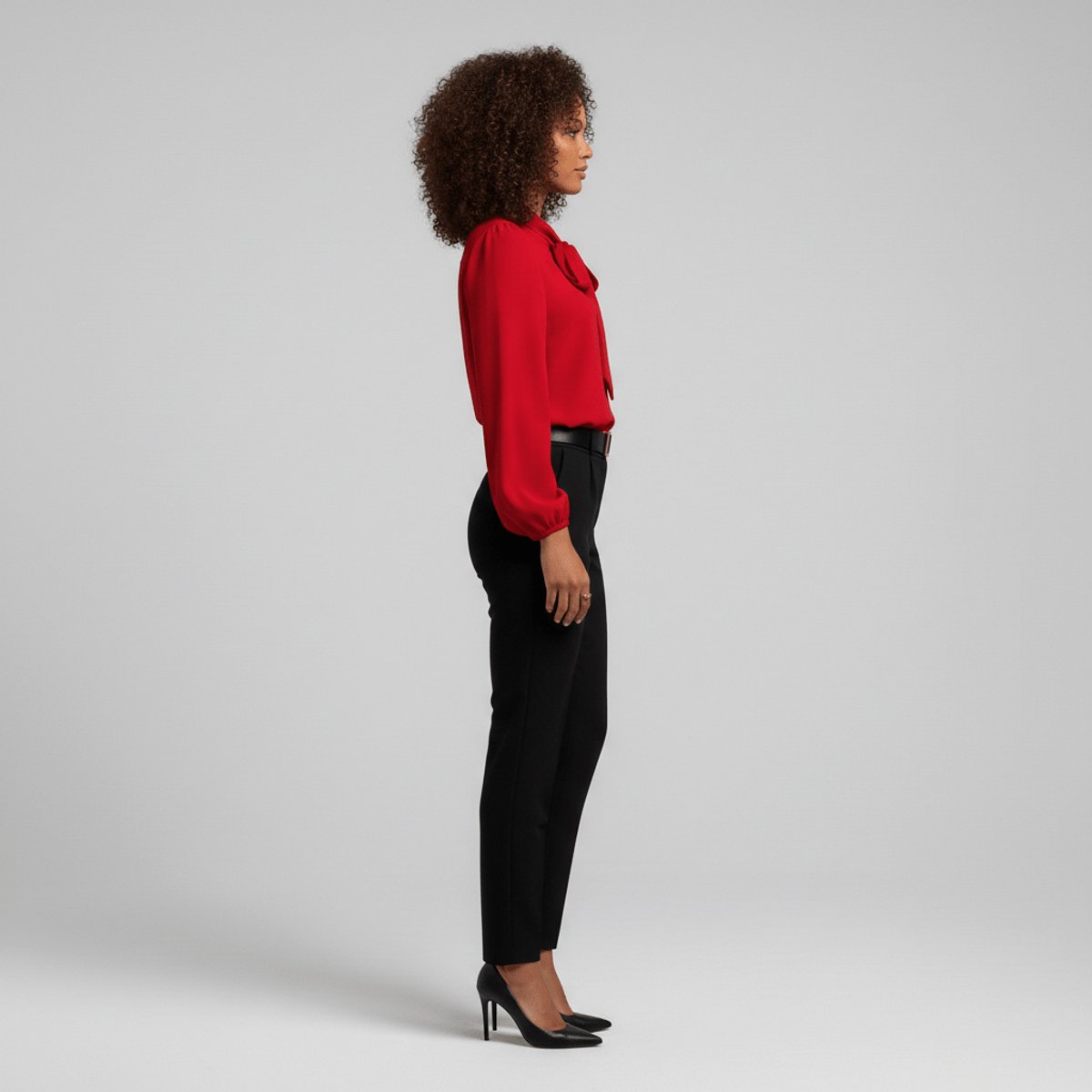Bow Tie Neck Blouse Long Sleeve – Relaxed Fit Office Work Top