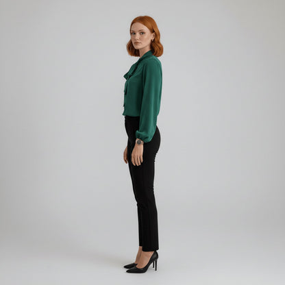 Bow Tie Neck Blouse Long Sleeve – Relaxed Fit Office Work Top