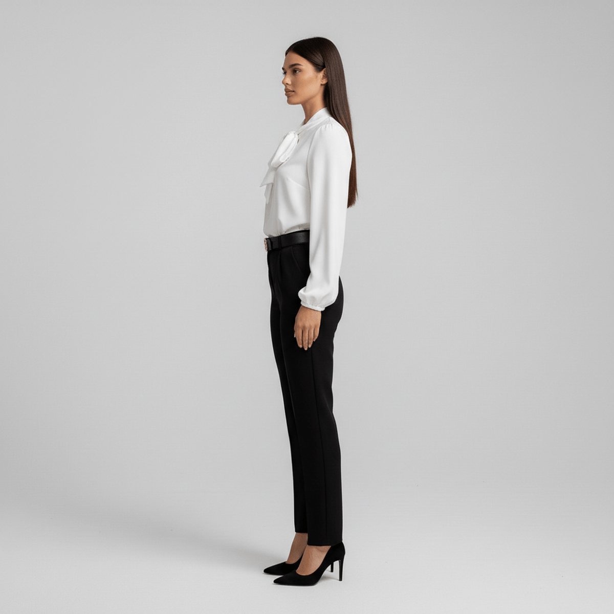 Bow Tie Neck Blouse Long Sleeve – Relaxed Fit Office Work Top