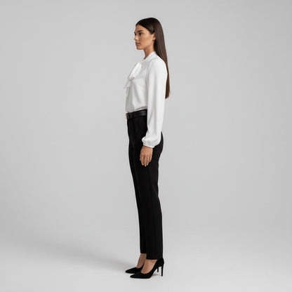 Bow Tie Neck Blouse Long Sleeve – Relaxed Fit Office Work Top