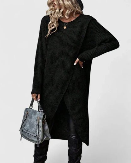Knit Sweater Dress Long Sleeve – Oversized Wrap Hem Midi Dress