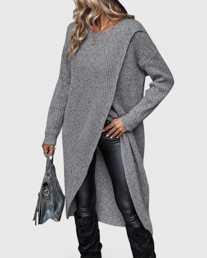 Knit Sweater Dress Long Sleeve – Oversized Wrap Hem Midi Dress