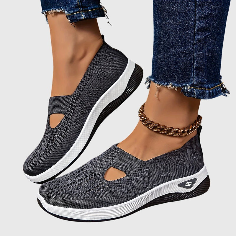 Knit Slip-On Wedge Sneakers – Cutout Breathable Casual Shoes