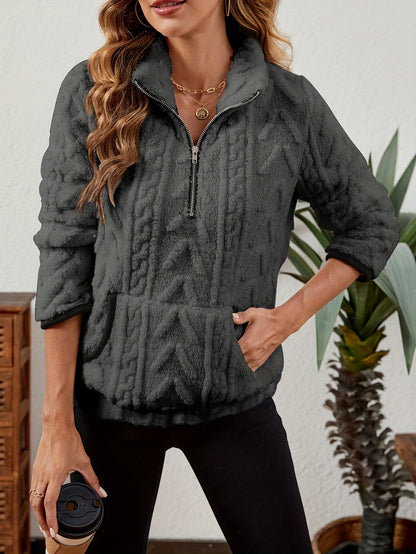 Sherpa Fleece Half-Zip Pullover – Textured Long Sleeve with Kangaroo Pocket