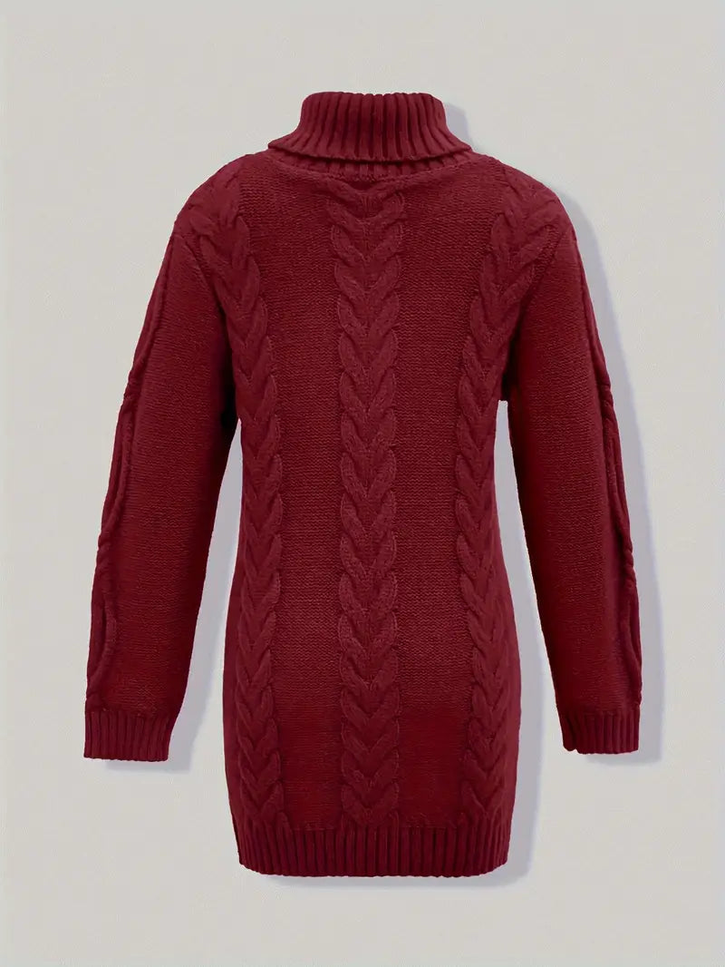 Chunky Cable Knit Turtleneck Sweater – Oversized Long Pullover