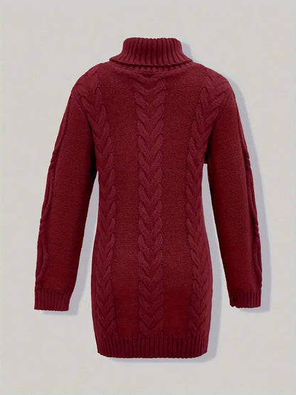 Chunky Cable Knit Turtleneck Sweater – Oversized Long Pullover