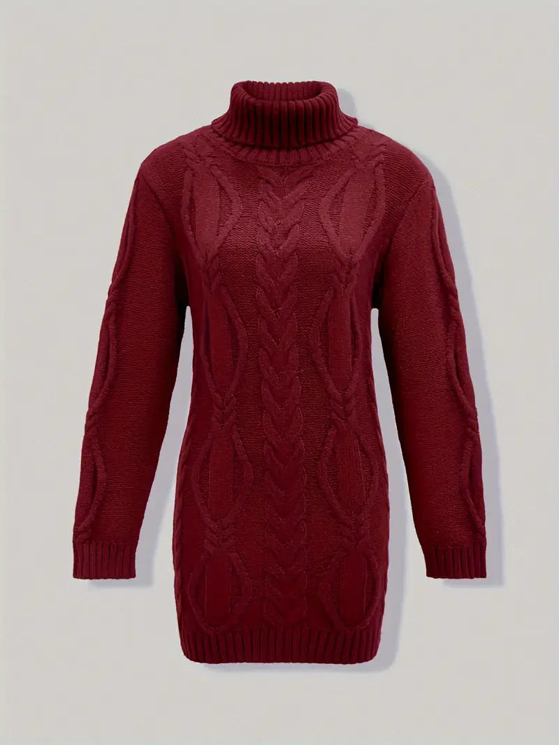 Chunky Cable Knit Turtleneck Sweater – Oversized Long Pullover
