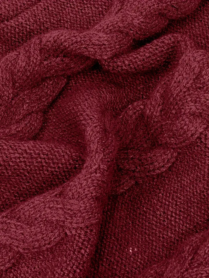 Chunky Cable Knit Turtleneck Sweater – Oversized Long Pullover