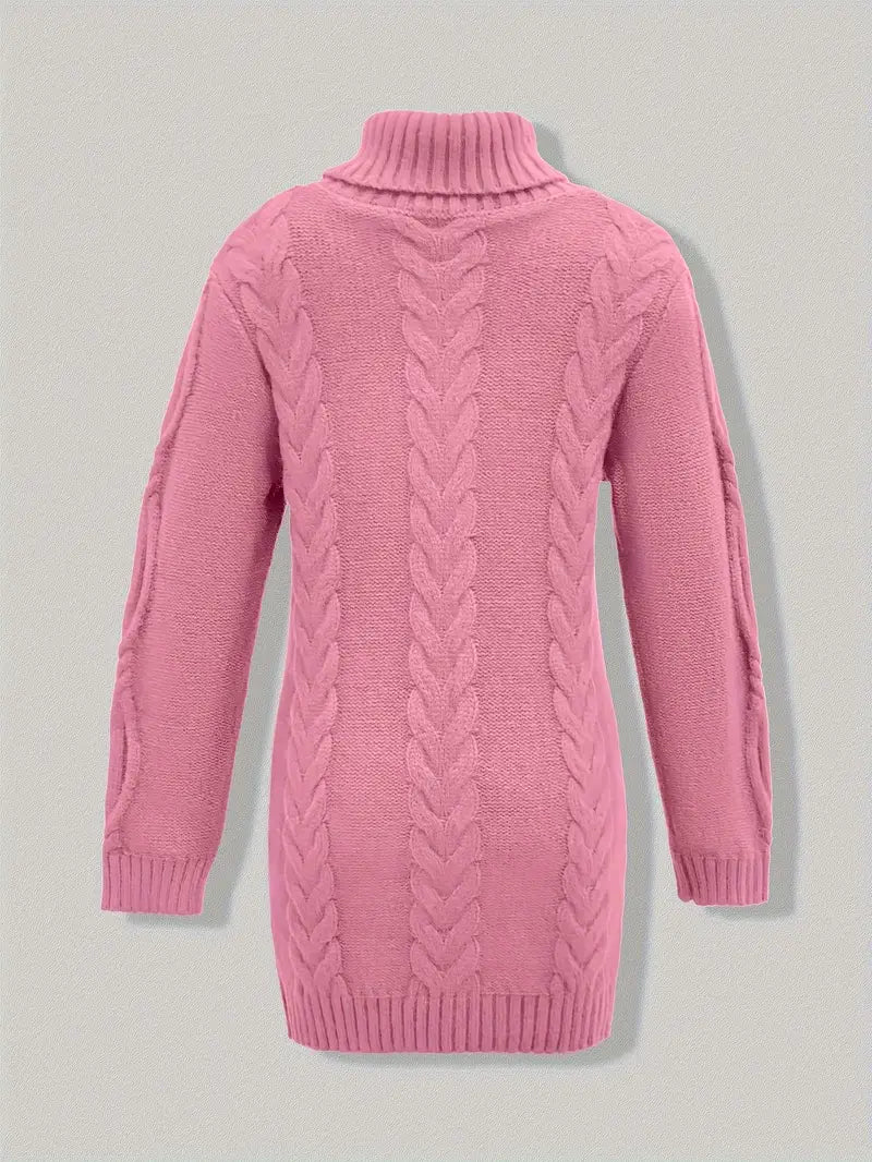 Chunky Cable Knit Turtleneck Sweater – Oversized Long Pullover