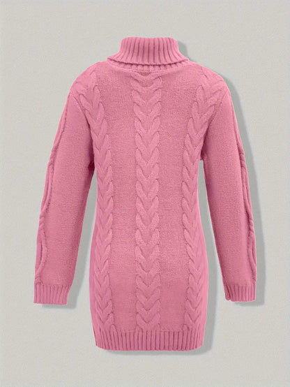 Chunky Cable Knit Turtleneck Sweater – Oversized Long Pullover