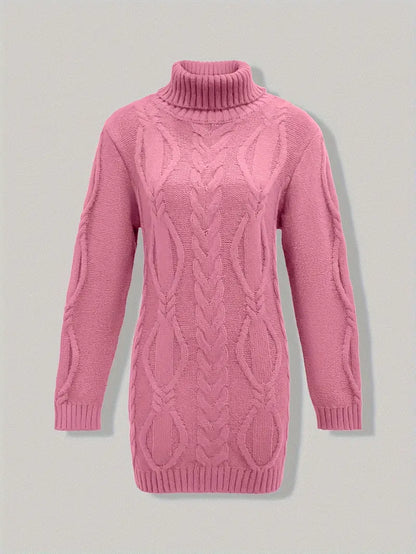Chunky Cable Knit Turtleneck Sweater – Oversized Long Pullover