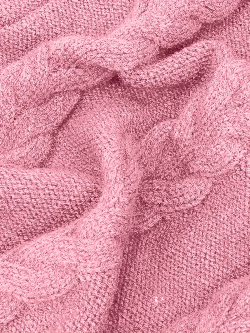 Chunky Cable Knit Turtleneck Sweater – Oversized Long Pullover