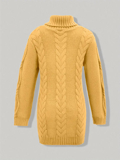 Chunky Cable Knit Turtleneck Sweater – Oversized Long Pullover