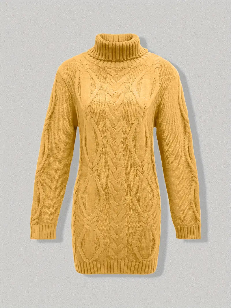 Chunky Cable Knit Turtleneck Sweater – Oversized Long Pullover