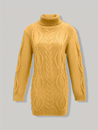Chunky Cable Knit Turtleneck Sweater – Oversized Long Pullover