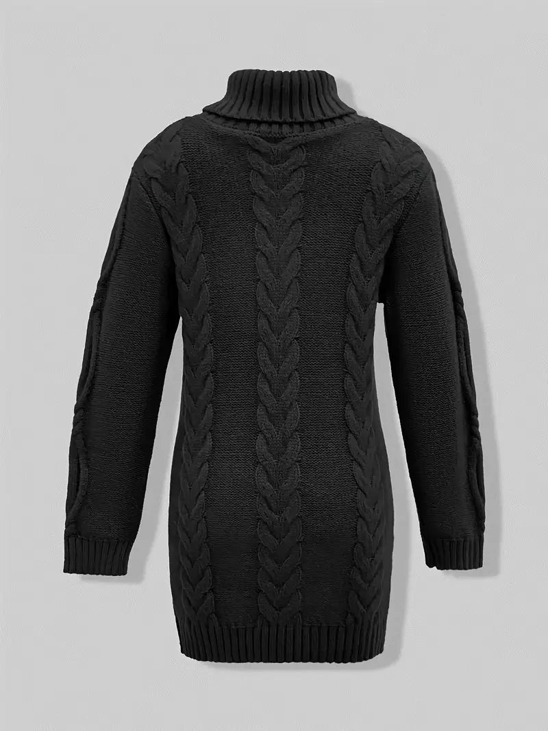Chunky Cable Knit Turtleneck Sweater – Oversized Long Pullover