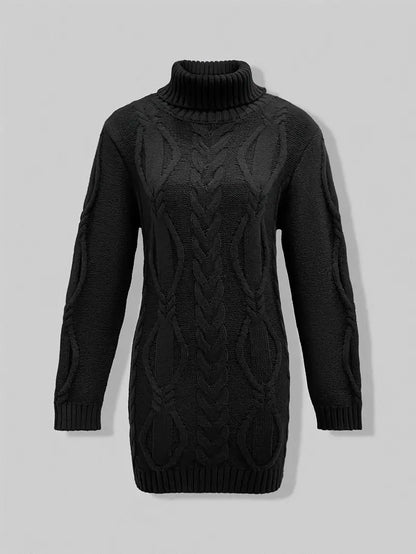 Chunky Cable Knit Turtleneck Sweater – Oversized Long Pullover