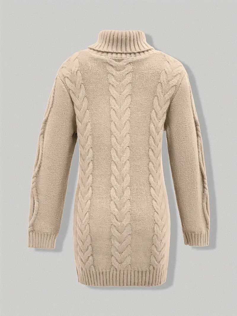 Chunky Cable Knit Turtleneck Sweater – Oversized Long Pullover