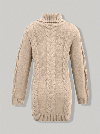 Chunky Cable Knit Turtleneck Sweater – Oversized Long Pullover