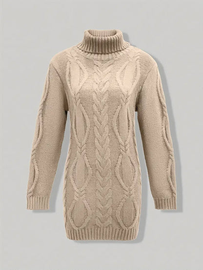 Chunky Cable Knit Turtleneck Sweater – Oversized Long Pullover