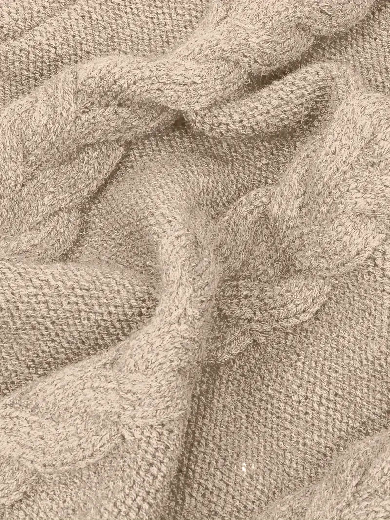 Chunky Cable Knit Turtleneck Sweater – Oversized Long Pullover