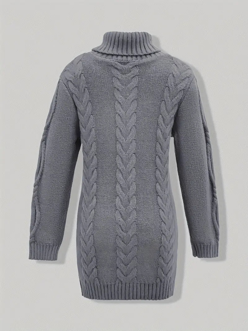 Chunky Cable Knit Turtleneck Sweater – Oversized Long Pullover
