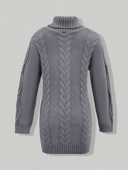 Chunky Cable Knit Turtleneck Sweater – Oversized Long Pullover