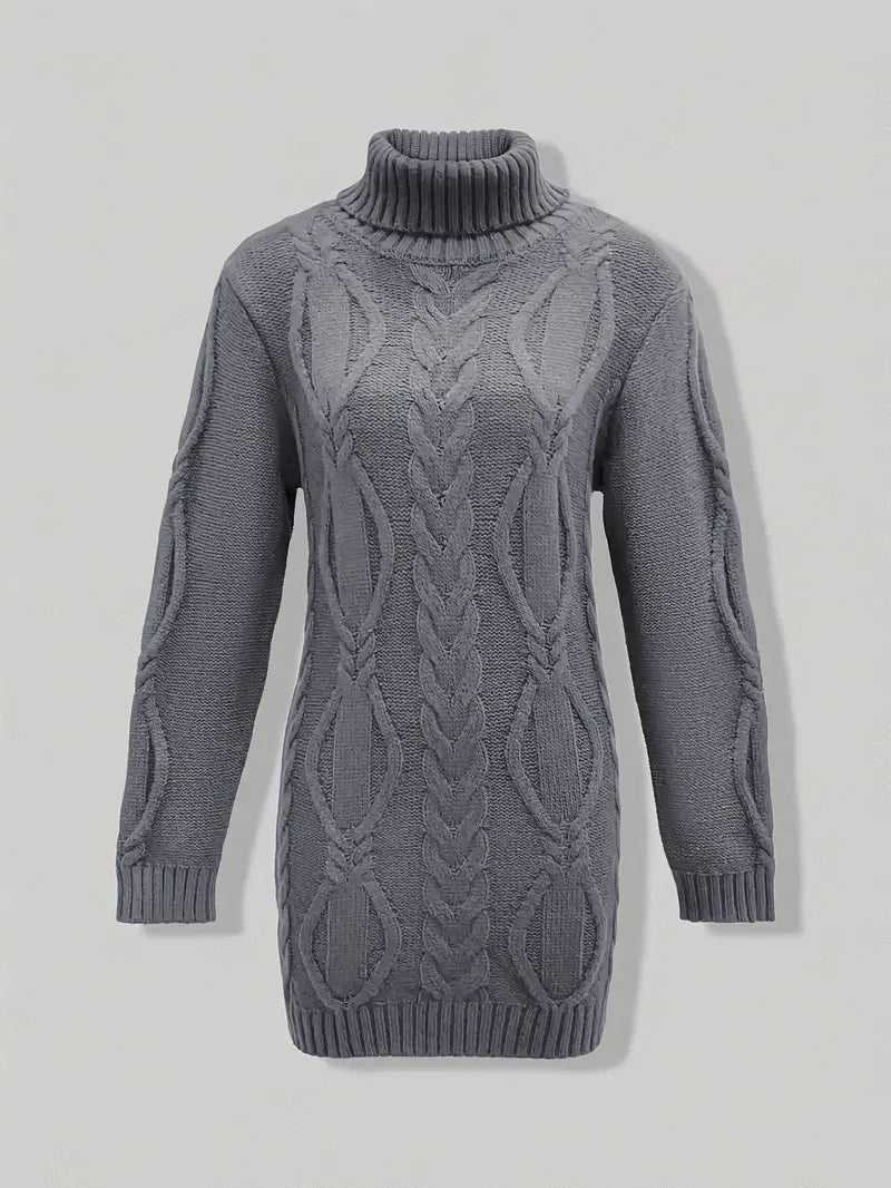 Chunky Cable Knit Turtleneck Sweater – Oversized Long Pullover